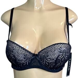 Tahari Multiway Strapless Bra Black Lace Molded Cup Underwire Size 34C NWT